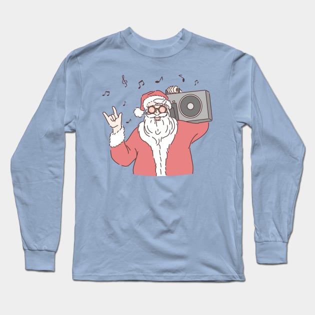 Santa Claus listening to music Rock Musical notes Glasses Long Sleeve T-Shirt by GeekCastle